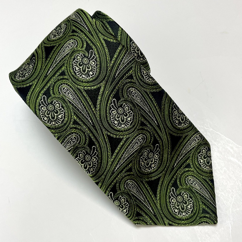 Countess Mara Silk Tie Green Black Paisley Preppy Business Classic Menswear‎